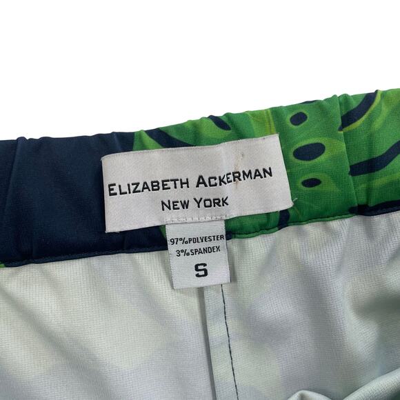 Elizabeth Ackerman Pull On Monstera Leaf Print Shorts Navy Green Womens Small - Picture 3 of 4